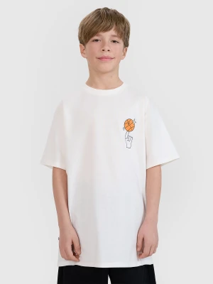 4F T-shirt oversize z nadrukiem chłopięcy - biały 152 (11-12 lat)