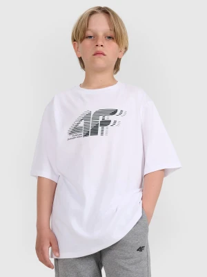 4F T-shirt oversize z nadrukiem chłopięcy - biały 128 (7-8 lat)