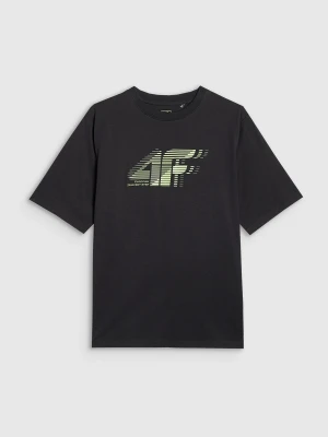 4F T-shirt oversize z nadrukiem chłopięcy - czarny 122 (6-7 lat)