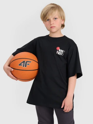 4F T-shirt oversize z nadrukiem chłopięcy - czarny 140 (9-10 lat)