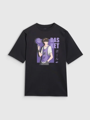 4F T-shirt oversize z nadrukiem chłopięcy - czarny 128 (7-8 lat)