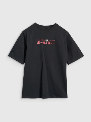 4F T-shirt oversize z nadrukiem chłopięcy - czarny 122 (6-7 lat)