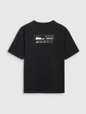 4F T-shirt oversize z nadrukiem chłopięcy - czarny 158 (12-13 lat)