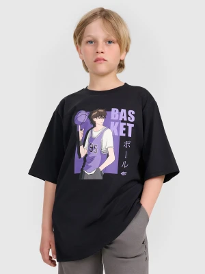 4F T-shirt oversize z nadrukiem chłopięcy - czarny 158 (12-13 lat)