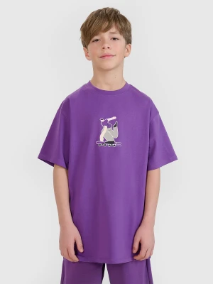 4F T-shirt oversize z nadrukiem chłopięcy - fioletowy 164 (13-14 lat)