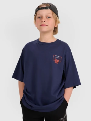 4F T-shirt oversize z nadrukiem chłopięcy - granatowy 134 (8-9 lat)