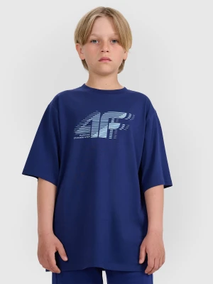 4F T-shirt oversize z nadrukiem chłopięcy - granatowy 164 (13-14 lat)