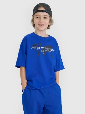 4F T-shirt oversize z nadrukiem chłopięcy - niebieski 122 (6-7 lat)