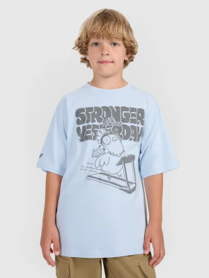4F T-shirt oversize z nadrukiem chłopięcy - niebieski 158 (12-13 lat)