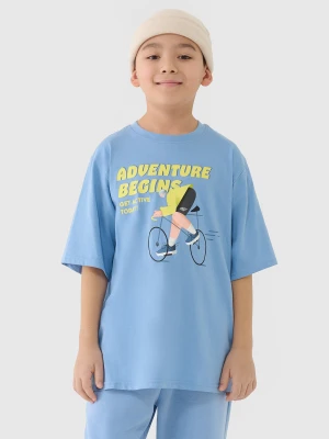 4F T-shirt oversize z nadrukiem chłopięcy - niebieski 164 (13-14 lat)
