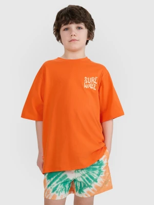 4F T-shirt oversize z nadrukiem chłopięcy - pomarańczowy 164 (13-14 lat)
