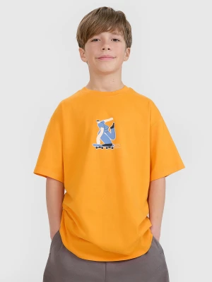 4F T-shirt oversize z nadrukiem chłopięcy - pomarańczowy 140 (9-10 lat)