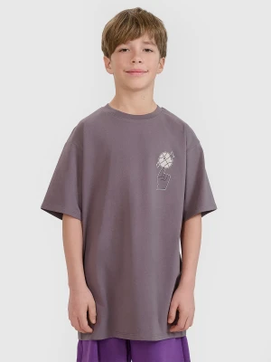 4F T-shirt oversize z nadrukiem chłopięcy - szary 122 (6-7 lat)