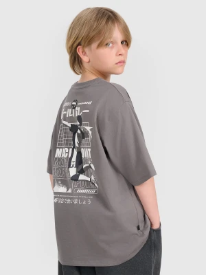 4F T-shirt oversize z nadrukiem chłopięcy - szary 122 (6-7 lat)