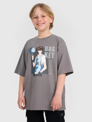 4F T-shirt oversize z nadrukiem chłopięcy - szary 134 (8-9 lat)