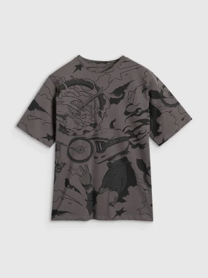 4F T-shirt oversize z nadrukiem chłopięcy - szary 164 (13-14 lat)