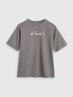 4F T-shirt oversize z nadrukiem chłopięcy - szary 128 (7-8 lat)