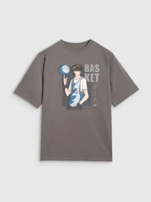 4F T-shirt oversize z nadrukiem chłopięcy - szary 140 (9-10 lat)