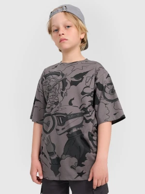 4F T-shirt oversize z nadrukiem chłopięcy - szary 122 (6-7 lat)