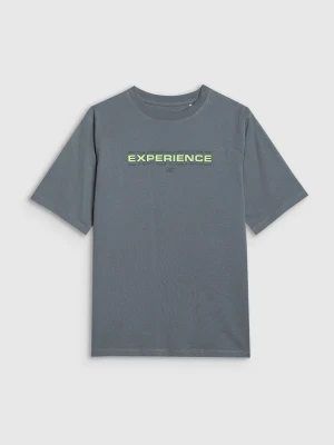 4F T-shirt oversize z nadrukiem chłopięcy - turkusowy 158/164 (12-14 lat)