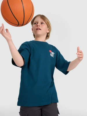 4F T-shirt oversize z nadrukiem chłopięcy - turkusowy 140 (9-10 lat)