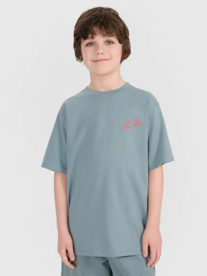 4F T-shirt oversize z nadrukiem chłopięcy - turkusowy 152 (11-12 lat)