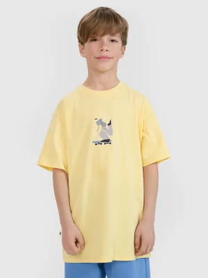 4F T-shirt oversize z nadrukiem chłopięcy - żółty 152 (11-12 lat)