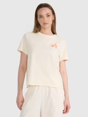 4F T-shirt oversize z nadrukiem damski - beżowy L