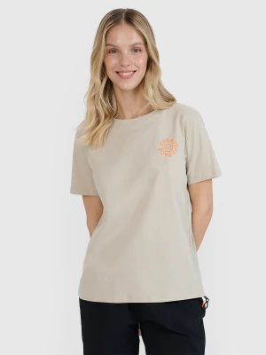 4F T-shirt oversize z nadrukiem damski - beżowy XL