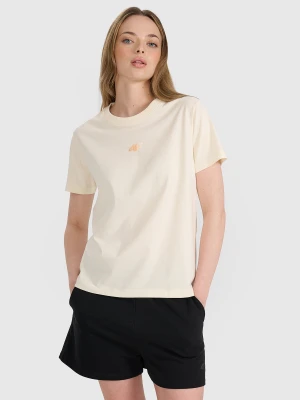4F T-shirt oversize z nadrukiem damski - beżowy M