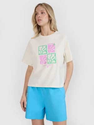 4F T-shirt oversize z nadrukiem damski - biały S