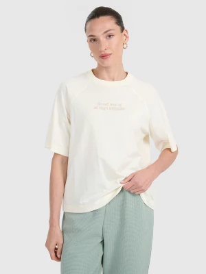 4F T-shirt oversize z nadrukiem damski - biały S