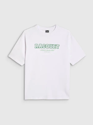 4F T-shirt oversize z nadrukiem damski - biały M