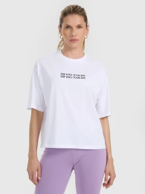 4F T-shirt oversize z nadrukiem damski - biały M