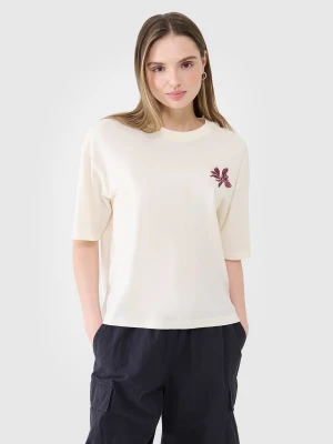 4F T-shirt oversize z nadrukiem damski - biały XL
