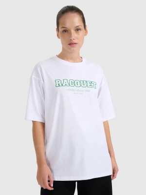 4F T-shirt oversize z nadrukiem damski - biały XL