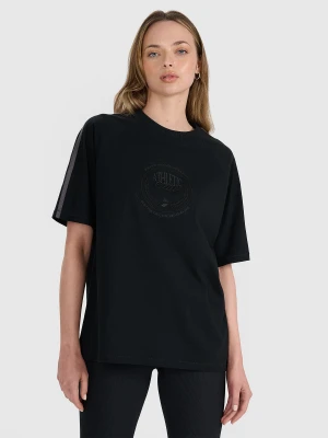 4F T-shirt oversize z nadrukiem damski - czarny S