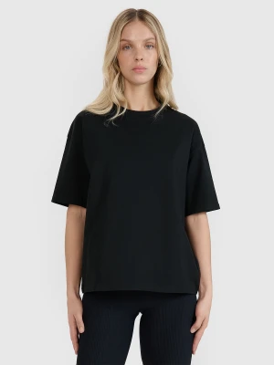 4F T-shirt oversize gładki damski - czarny XS