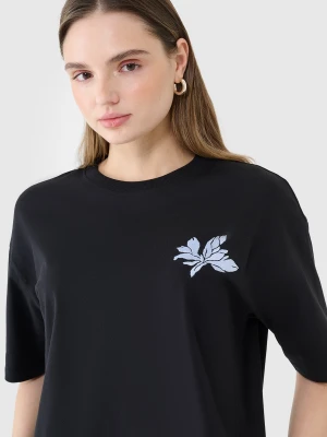 4F T-shirt oversize z nadrukiem damski - czarny XS