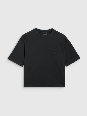 4F T-shirt oversize z nadrukiem damski - czarny S