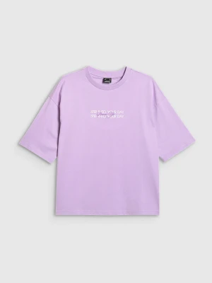 4F T-shirt oversize z nadrukiem damski - fioletowy S