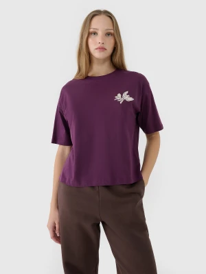 4F T-shirt oversize z nadrukiem damski - fioletowy L