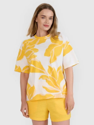 4F T-shirt oversize z nadrukiem damski - granatowa XS