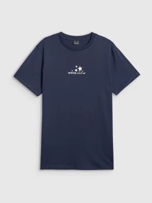 4F T-shirt oversize z nadrukiem damski - granatowy S