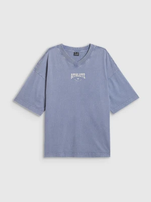 4F T-shirt oversize z nadrukiem damski - granatowy M