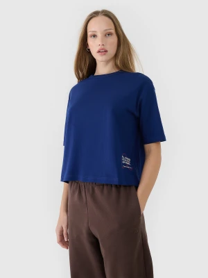4F T-shirt oversize z nadrukiem damski - granatowy S