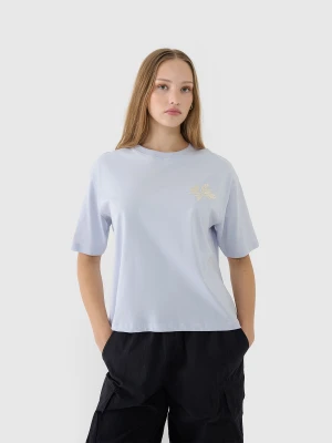 4F T-shirt oversize z nadrukiem damski - niebieski XS