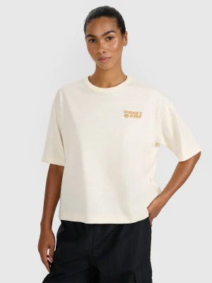 4F T-shirt oversize z nadrukiem damski - beżowy XS