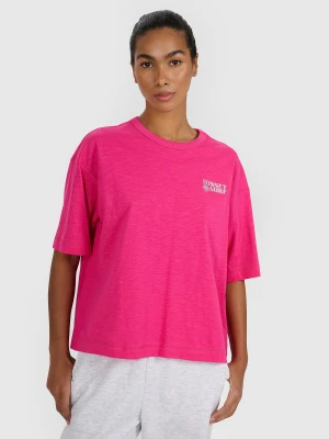4F T-shirt oversize z nadrukiem damski - różowy XL