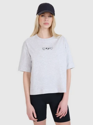 4F T-shirt oversize z nadrukiem damski - szary XS